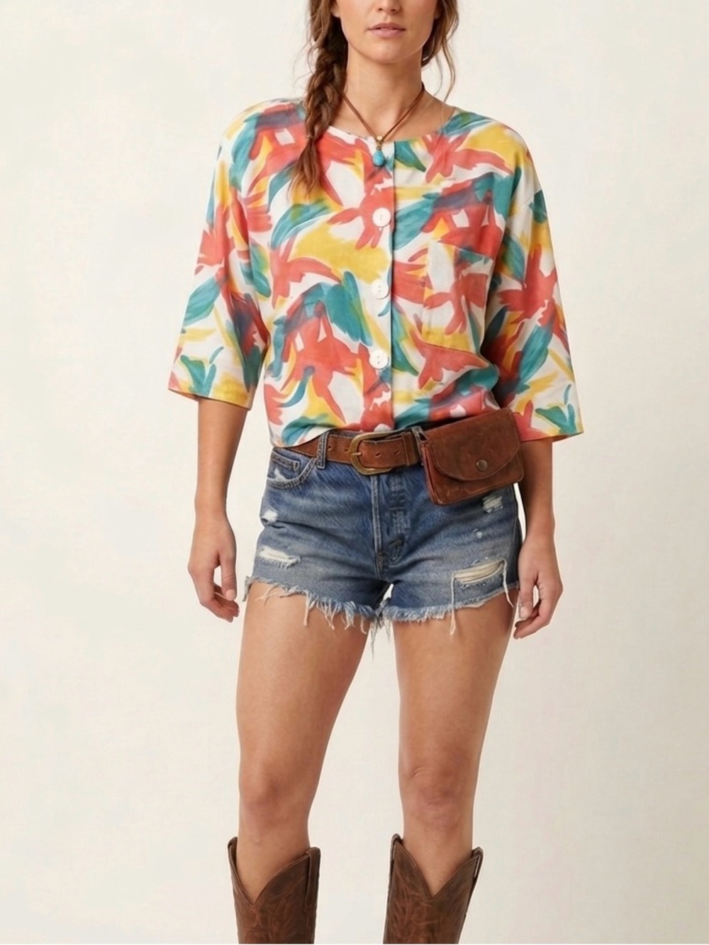 Vintage 80s wrangler half sleeve top. Medium cropped.